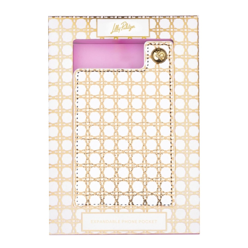 LILLY PULITZER Phone Pocket ID Card Holder for Phone Case Button Snap Gold Cane - Picture 2 of 7